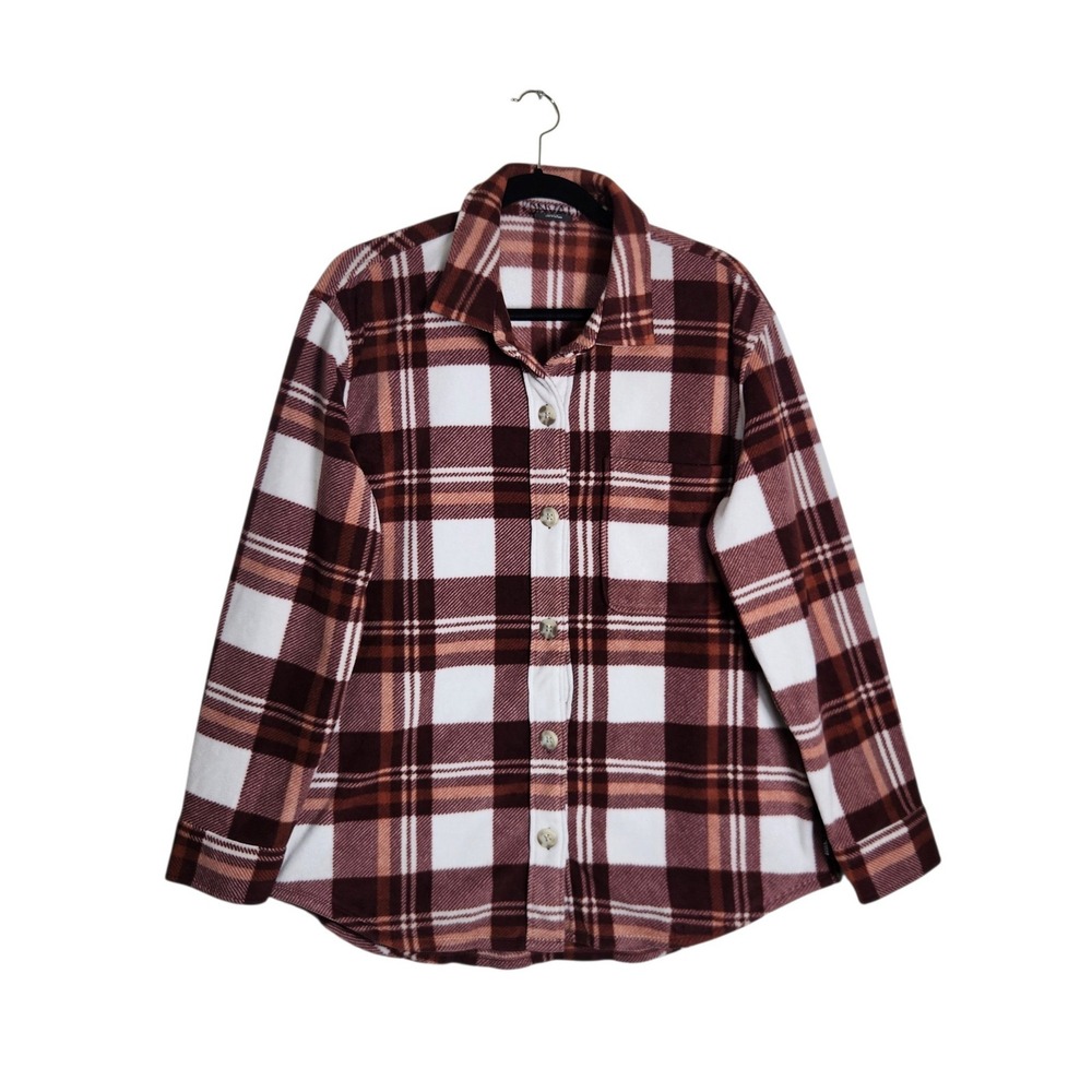Eddie Bauer Womens Brown Plaid Microfleece Button Up Shirt Large